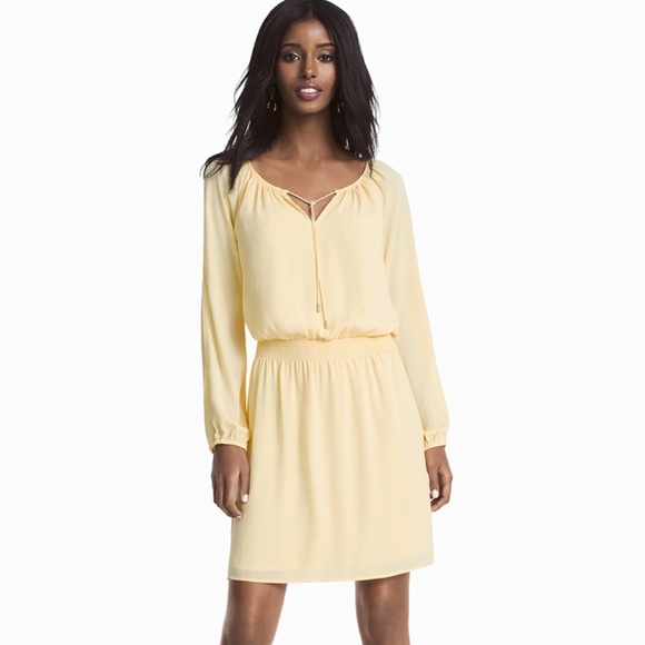 White House Black Market Dresses & Skirts - White House Black Market Long Slit Sleeve Boho Dress Canary Yellow Size 6